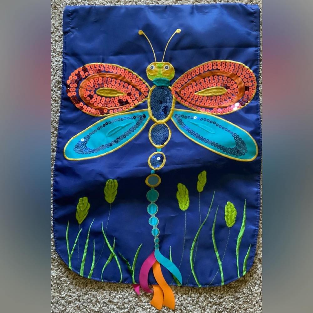 Flower Garden Flag Sequins Dragonfly Small Yard Flag 12.5X18